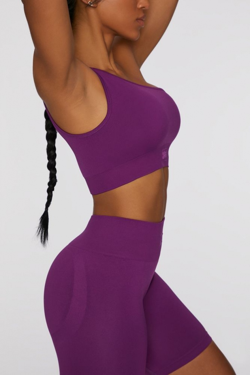 Dark Purple Oh Polly Empowered Asymmetric Crop Top | PSYI-61204