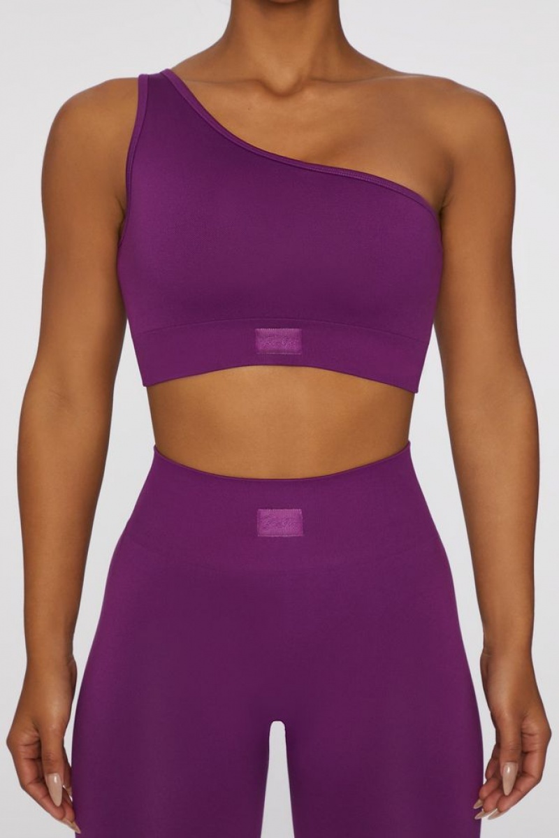 Dark Purple Oh Polly Empowered Asymmetric Crop Top | PSYI-61204