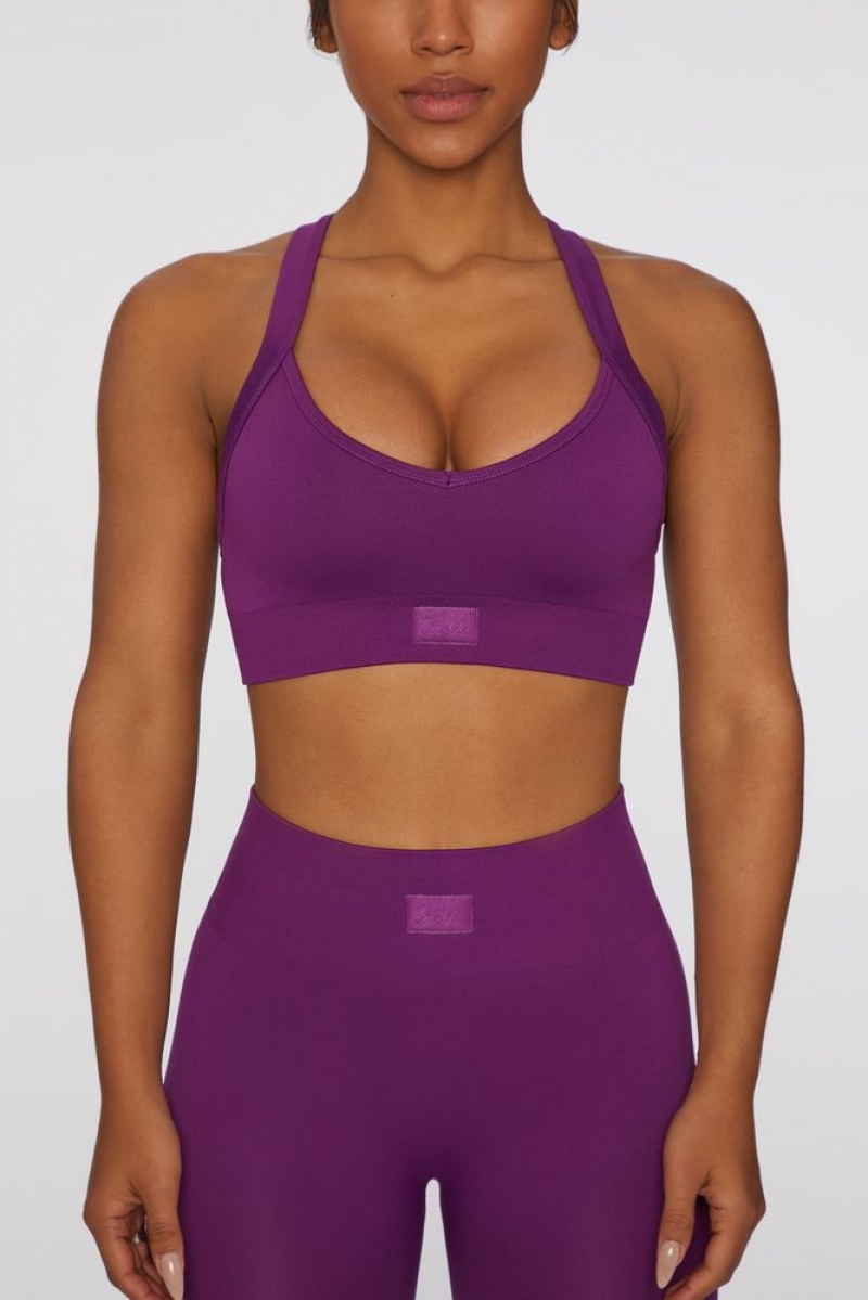 Dark Purple Oh Polly Purpose Cross Back Sports Bra | COEB-08163