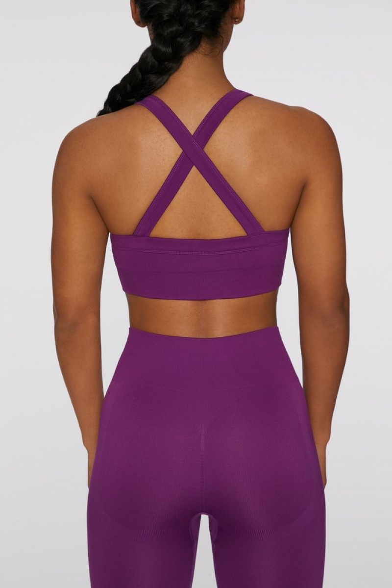 Dark Purple Oh Polly Purpose Cross Back Sports Bra | COEB-08163