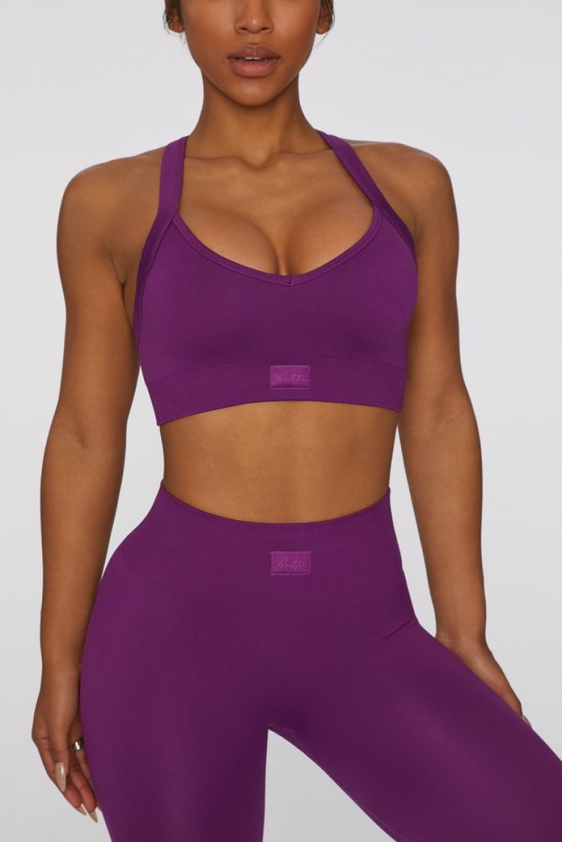 Dark Purple Oh Polly Purpose Cross Back Sports Bra | COEB-08163