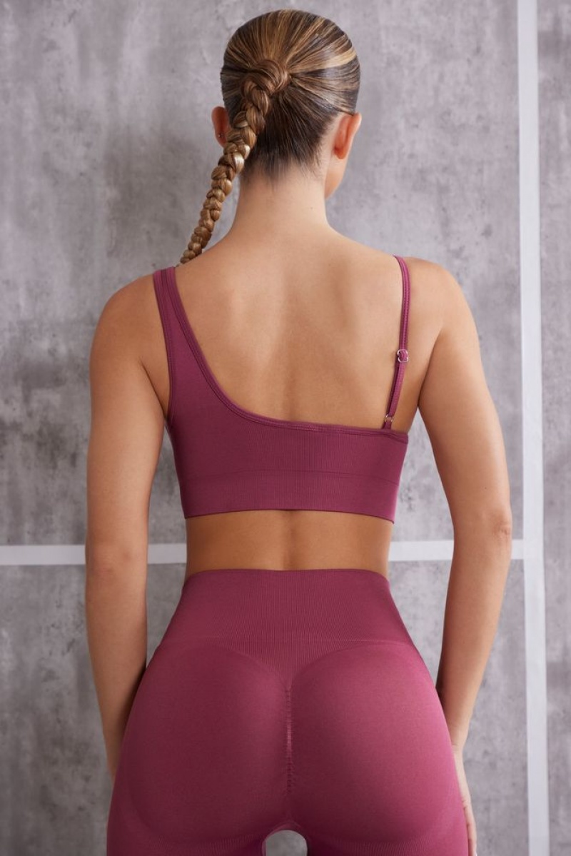 Dark Rose Oh Polly Stretch Asymmetric Sports Bra | QIHA-84230