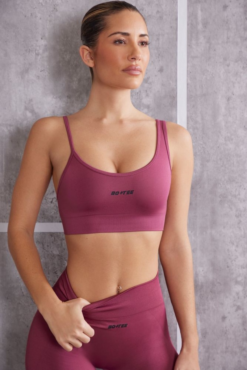 Dark Rose Oh Polly Stretch Asymmetric Sports Bra | QIHA-84230