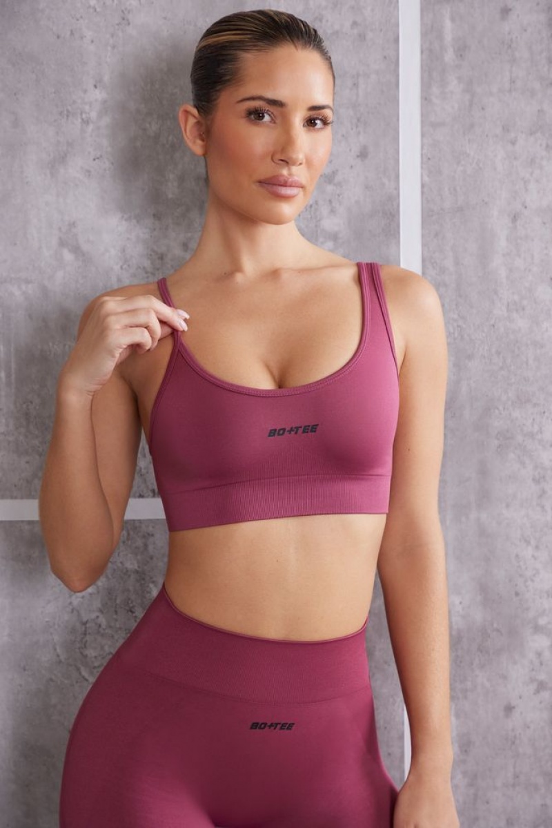 Dark Rose Oh Polly Stretch Asymmetric Sports Bra | QIHA-84230