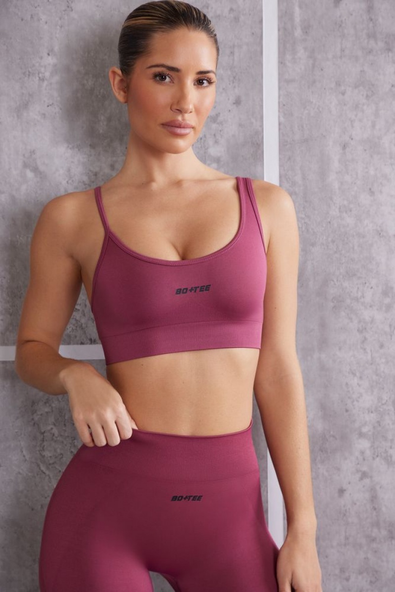 Dark Rose Oh Polly Stretch Asymmetric Sports Bra | QIHA-84230