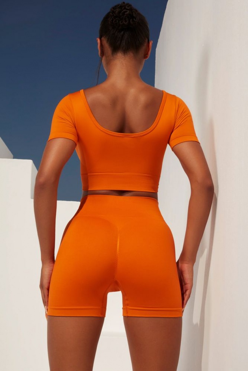 Deep Orange Oh Polly Gradient Scoop Neck Ruched Crop Top | EYKQ-73402