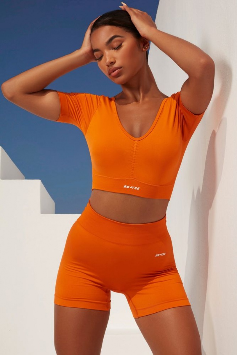 Deep Orange Oh Polly Gradient Scoop Neck Ruched Crop Top | EYKQ-73402