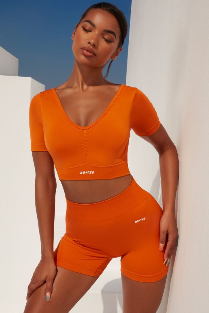 Deep Orange Oh Polly Gradient Scoop Neck Ruched Crop Top | EYKQ-73402