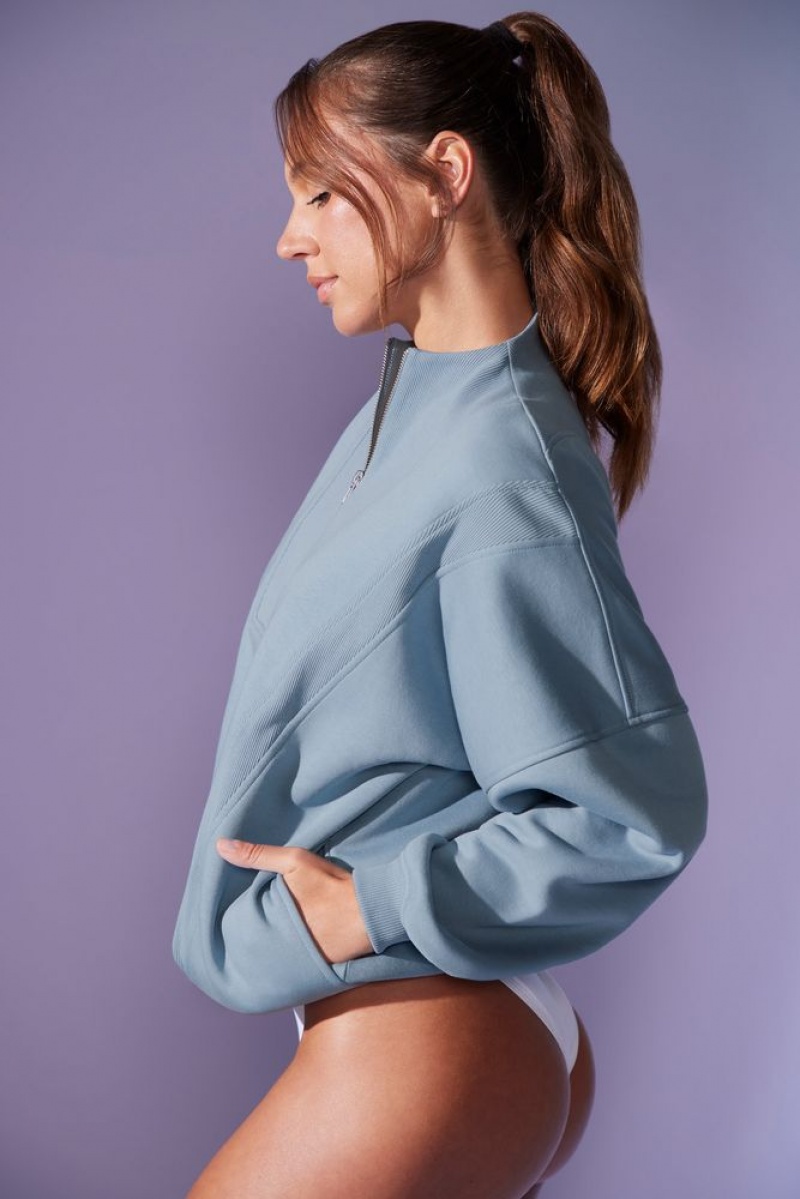 Denim Blue Oh Polly Comfort Zone Oversized Half Zip Sweatshirt | RHPN-42389