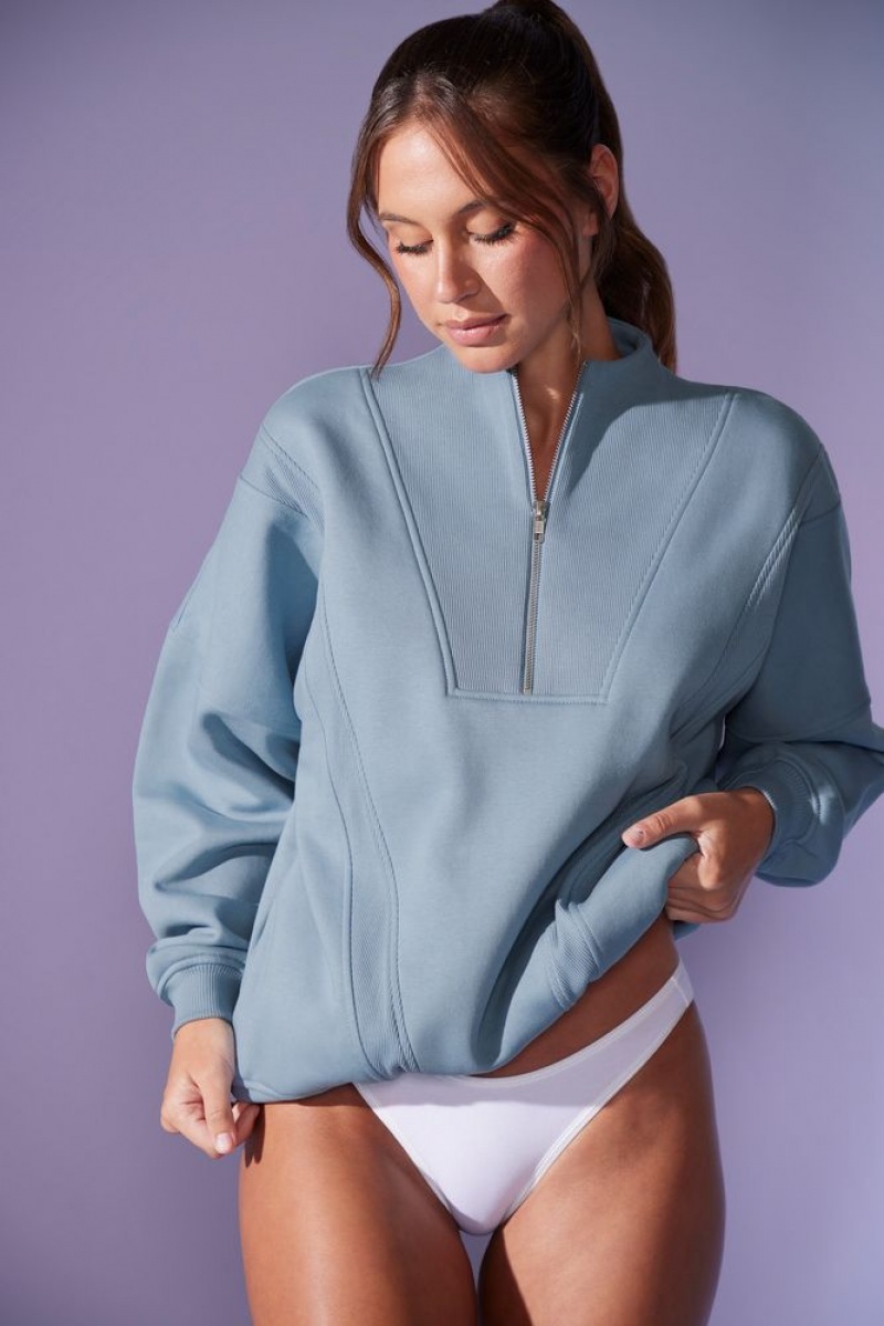 Denim Blue Oh Polly Comfort Zone Oversized Half Zip Sweatshirt | RHPN-42389