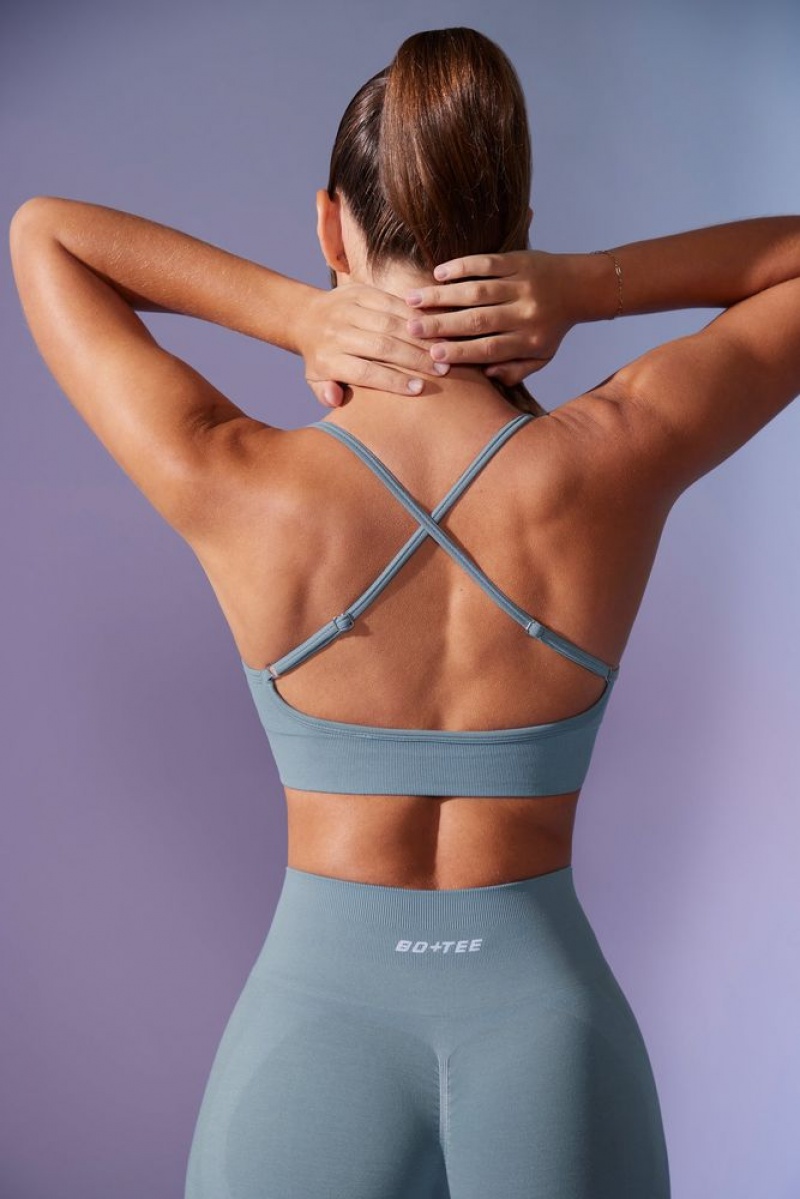 Denim Blue Oh Polly Definition Low Back Define Luxe Sports Bra | YCNI-12789