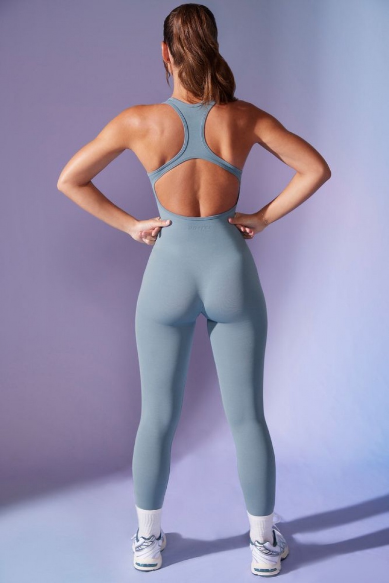 Denim Blue Oh Polly Silhouette Open Back Define Luxe Unitard | APHK-30416