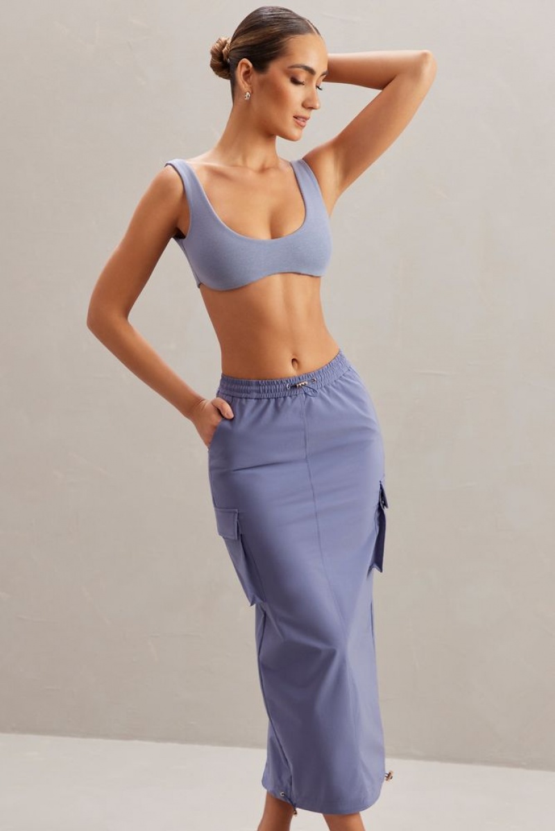 Dusty Blue Oh Polly Kirra Cargo Maxi Skirt | BEPI-65713