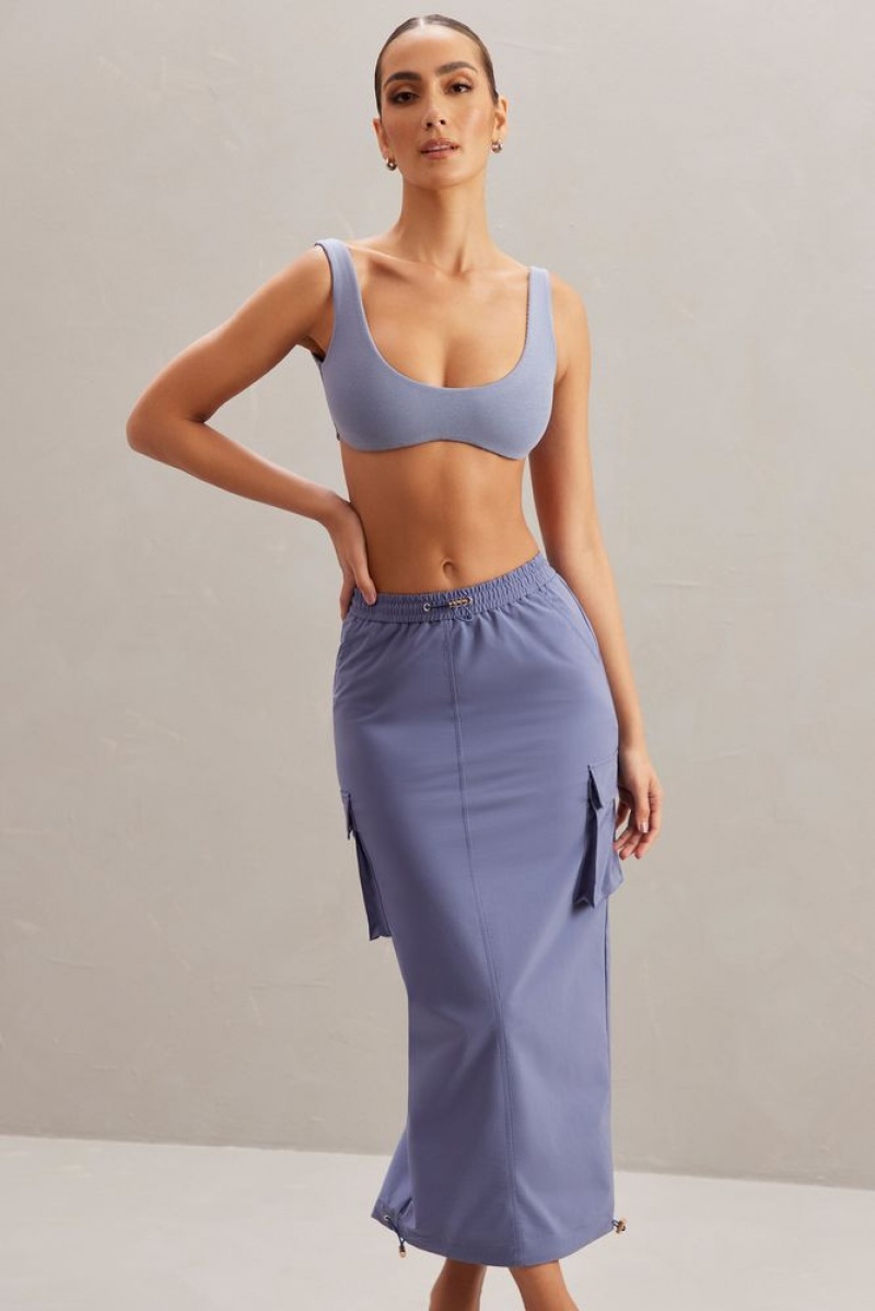 Dusty Blue Oh Polly Kirra Cargo Maxi Skirt | BEPI-65713