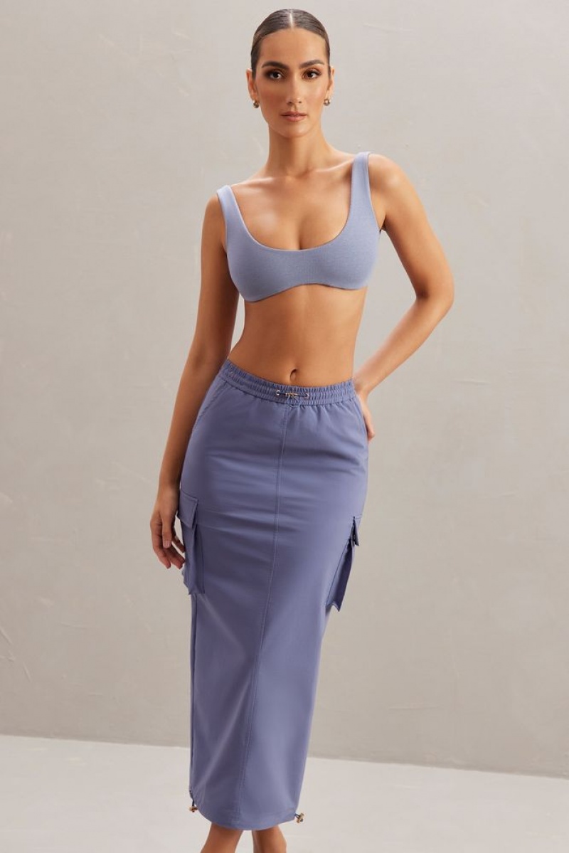 Dusty Blue Oh Polly Kirra Cargo Maxi Skirt | BEPI-65713