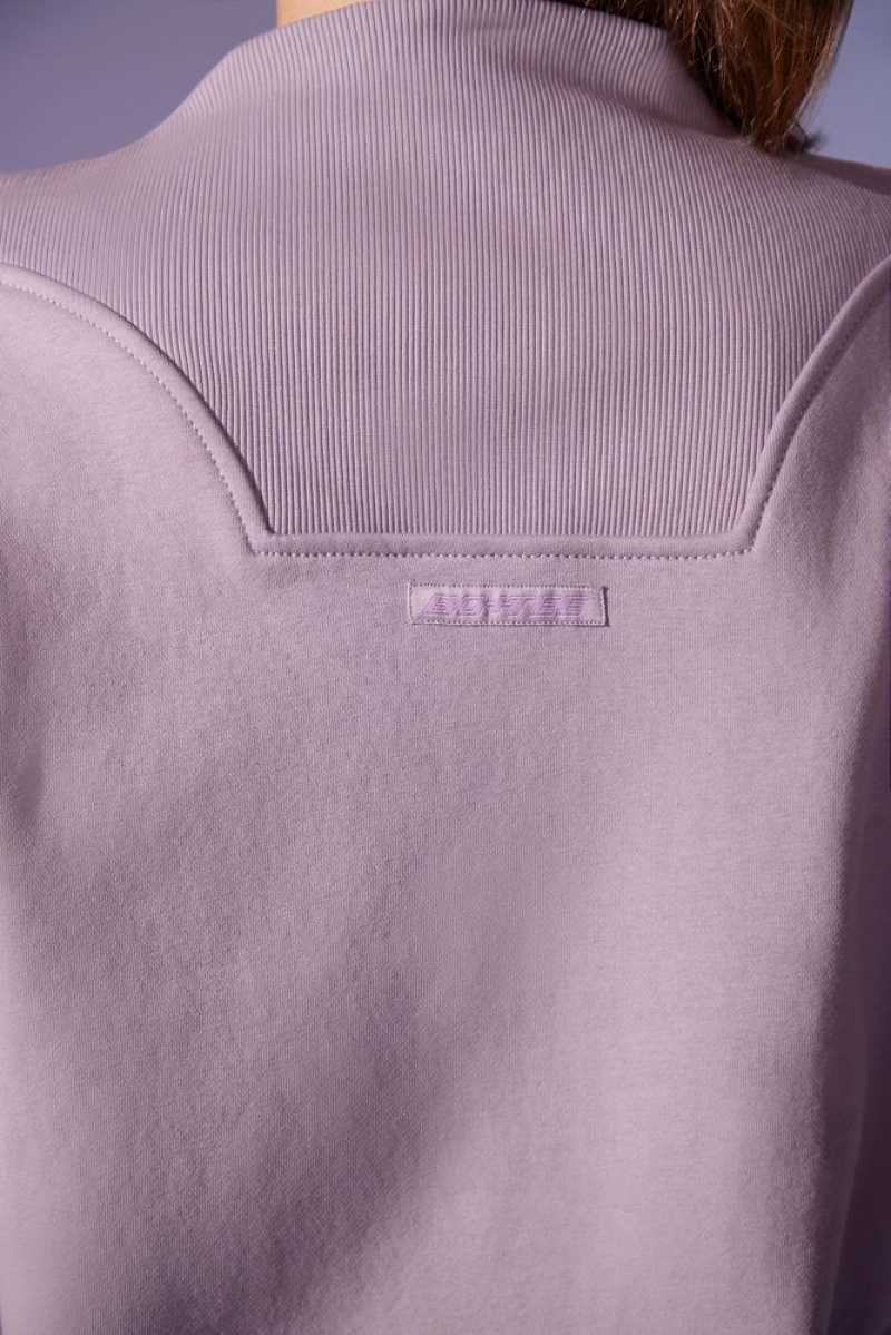 Dusty Lilac Oh Polly Comfort Zone Oversized Half Zip Sweatshirt | PCWH-65749