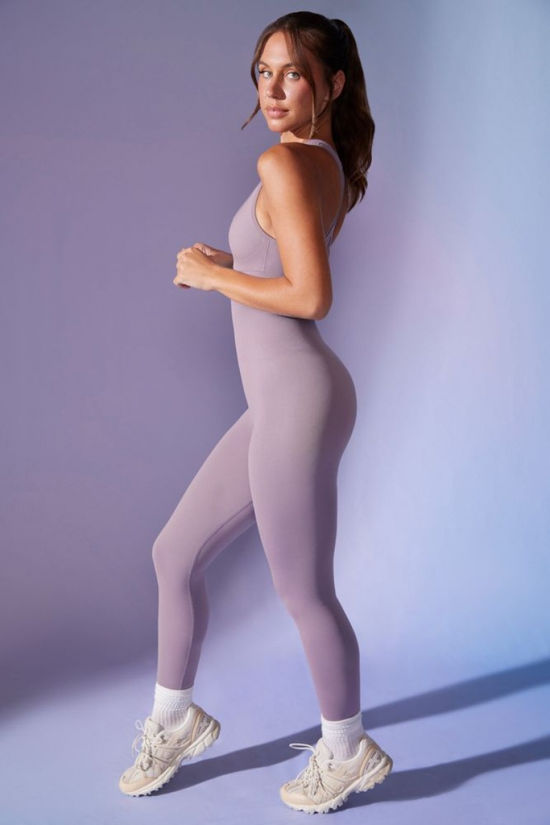 Dusty Lilac Oh Polly Silhouette Open Back Define Luxe Unitard | STZB-48317