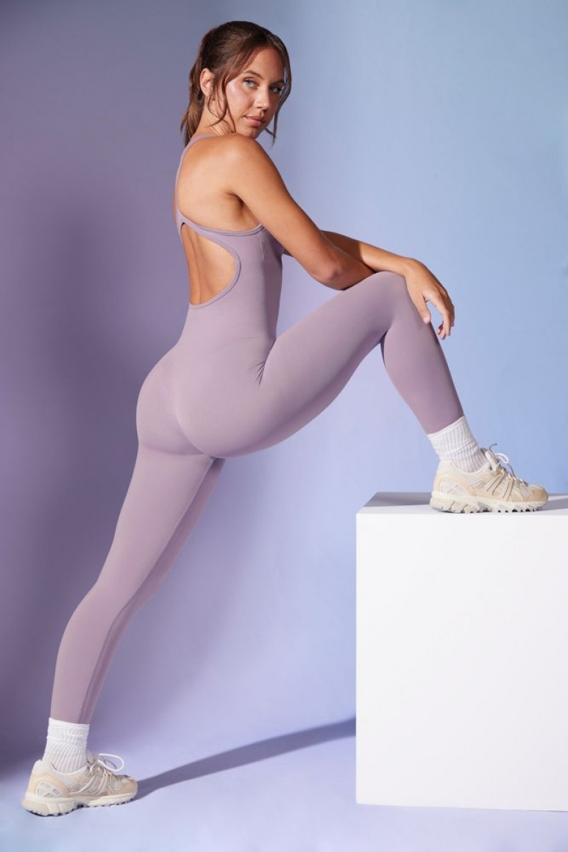 Dusty Lilac Oh Polly Silhouette Open Back Define Luxe Unitard | STZB-48317