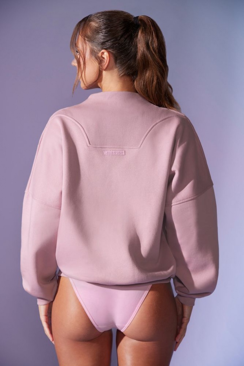 Dusty Mauve Oh Polly Comfort Zone Oversized Half Zip Sweatshirt | QHAC-54732