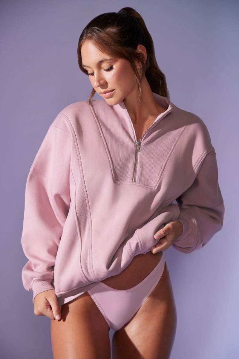 Dusty Mauve Oh Polly Comfort Zone Oversized Half Zip Sweatshirt | QHAC-54732