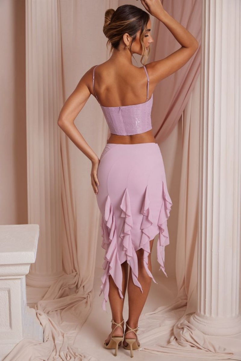 Dusty Pink Oh Polly Thea Waterfall Frill Midaxi Skirt | VUFB-87049