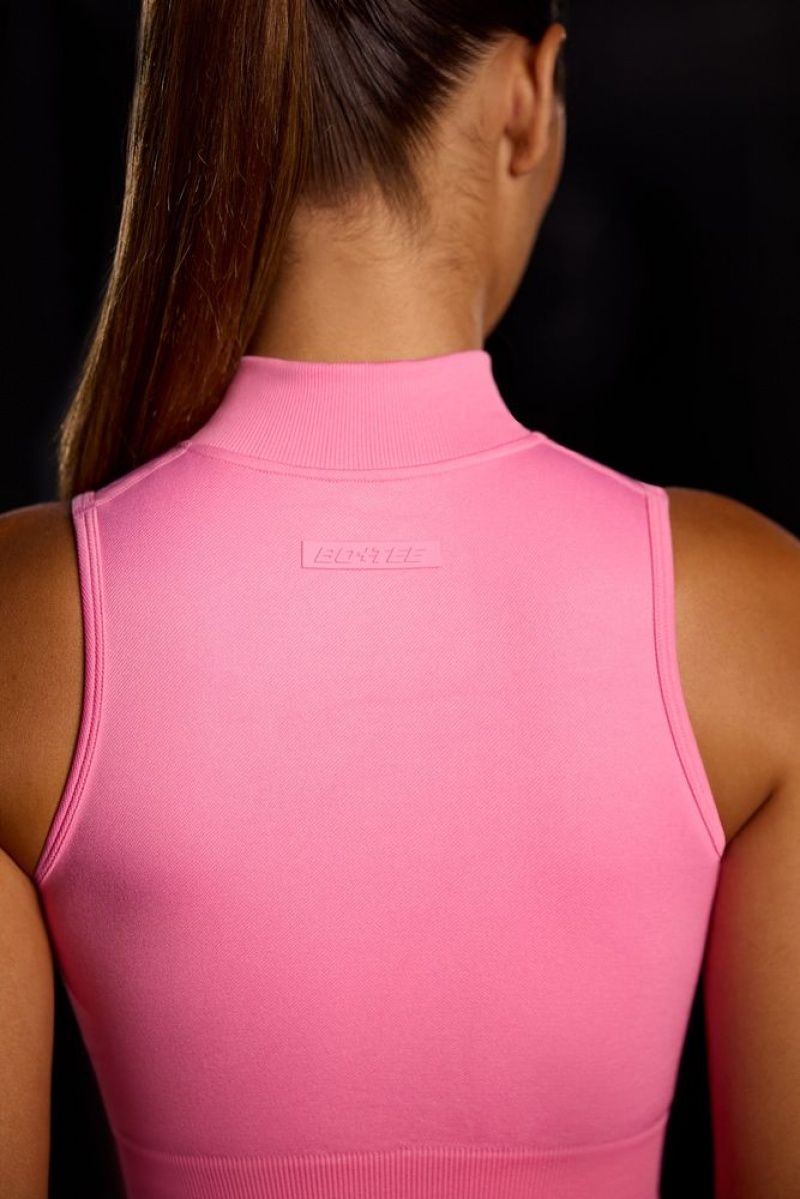 Flamingo Pink Oh Polly Progression Super Sculpt Seamless High Neck Crop Top | ZLEA-98164