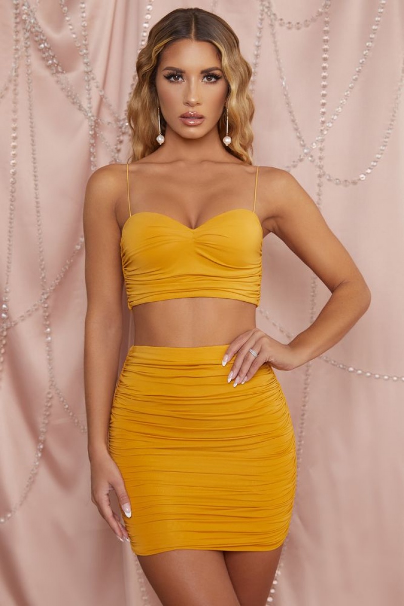 Gold Oh Polly It's A Match Ruched Strappy Crop Top | TVDI-35908