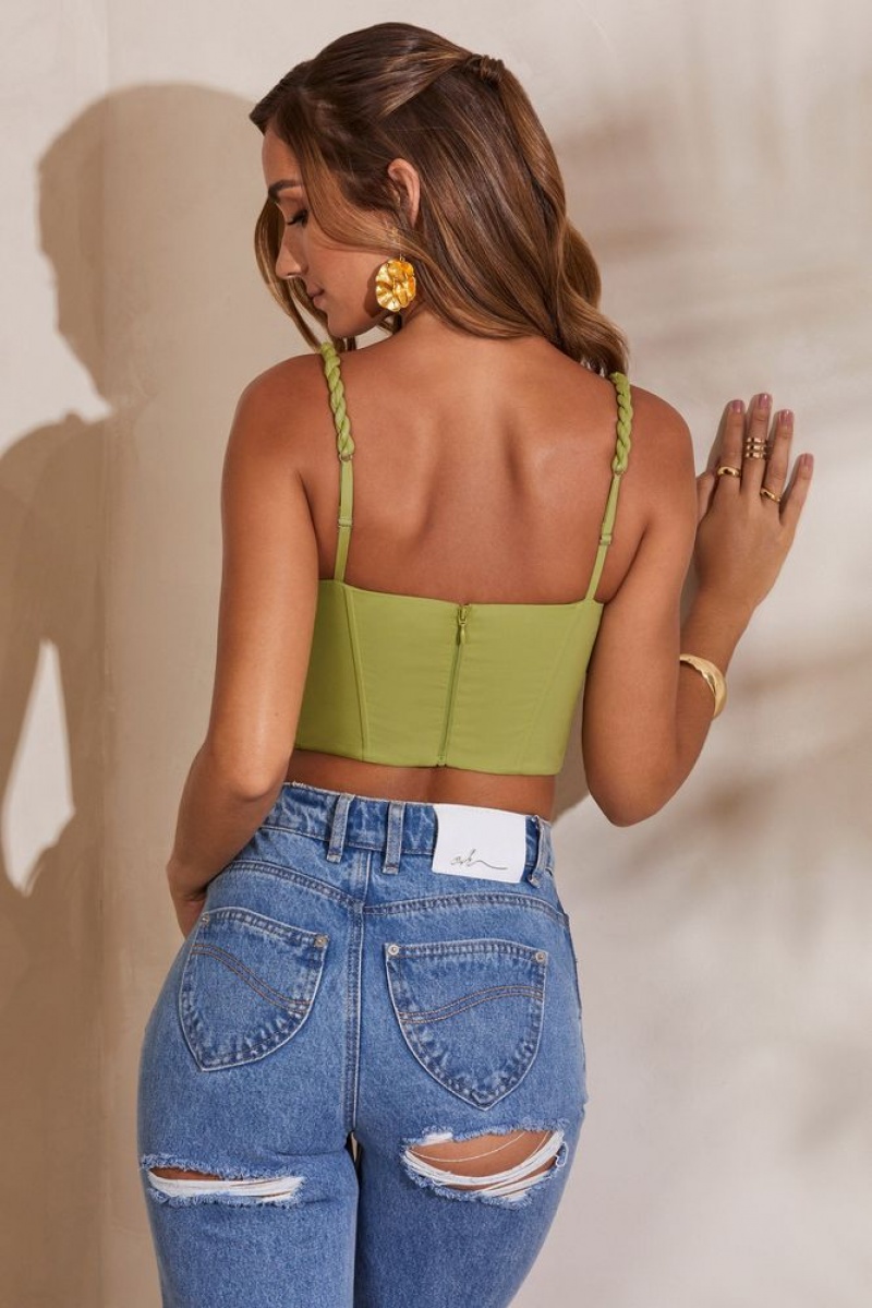 Green Oh Polly Amal Slight Cowl Neckline Corset Crop Top | KYNG-89216