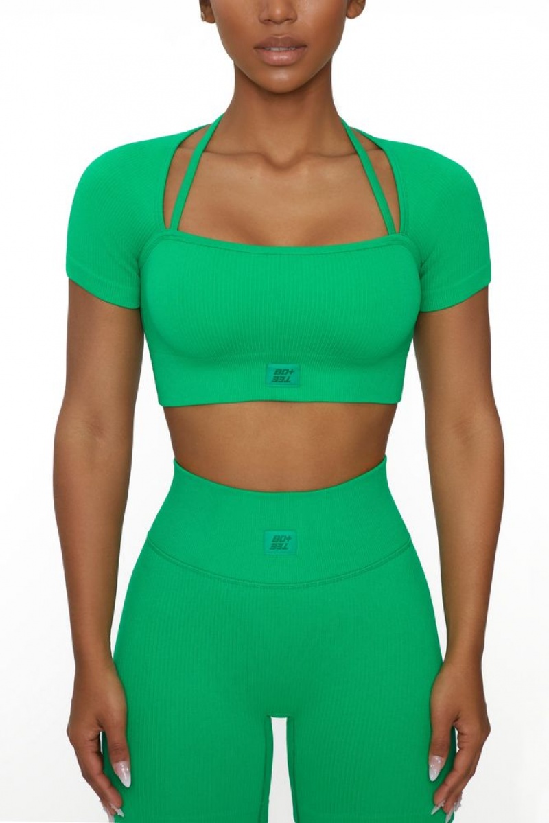 Green Oh Polly High Energy Short Sleeve Crop Top | QWCD-12307