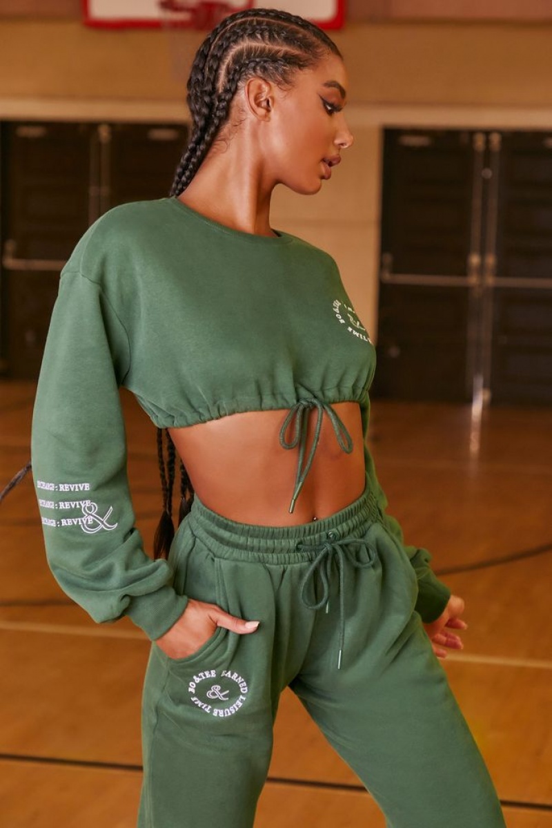 Green Oh Polly Keep Moving Cropped Drawstring Sweatshirt | SCTD-14980