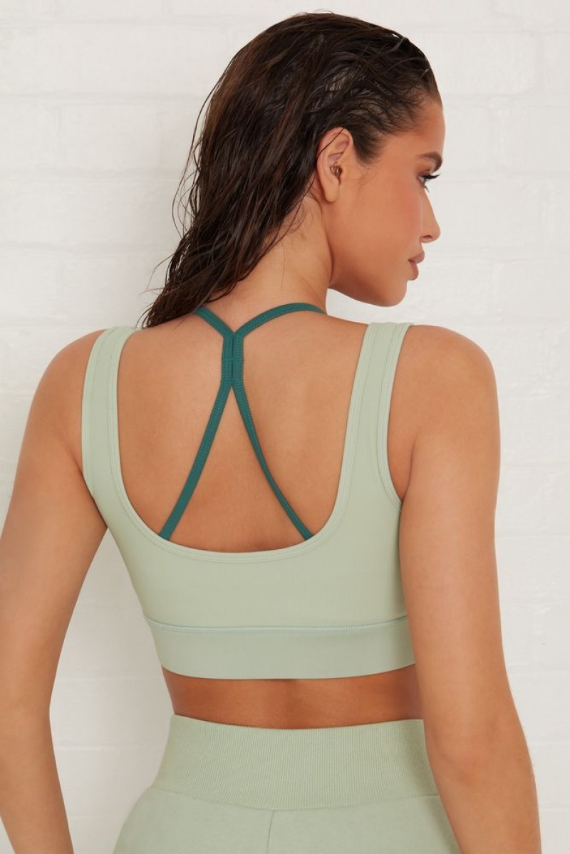 Green Oh Polly Ready Layered Cut Out Ribbed Sports Bra | NVAJ-47905