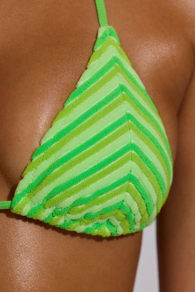 Green Print Oh Polly Striped Swim Triangle Bikini Top | RIJP-40968