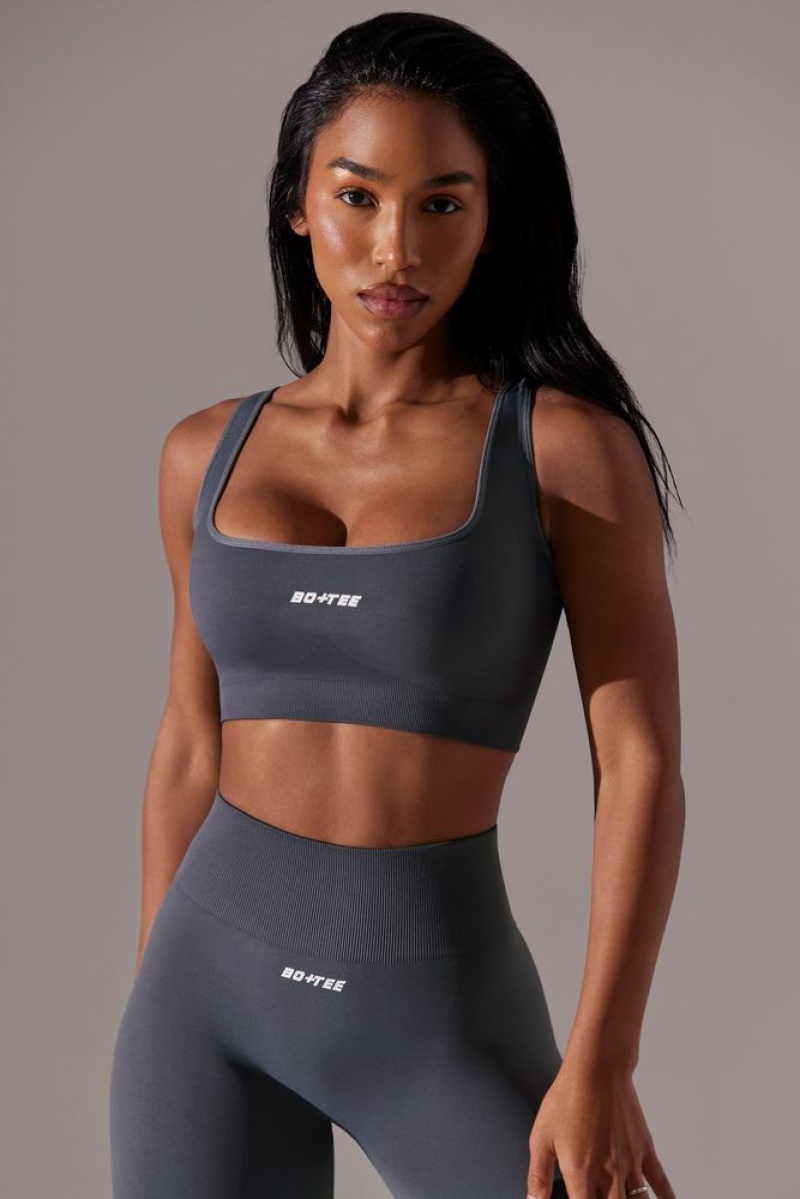 Grey Oh Polly Ardour Open Back Square Neck Sports Bra | MCRV-81497