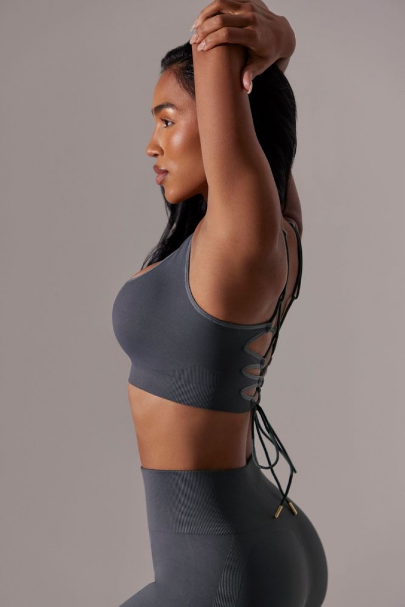 Grey Oh Polly Ardour Open Back Square Neck Sports Bra | MCRV-81497