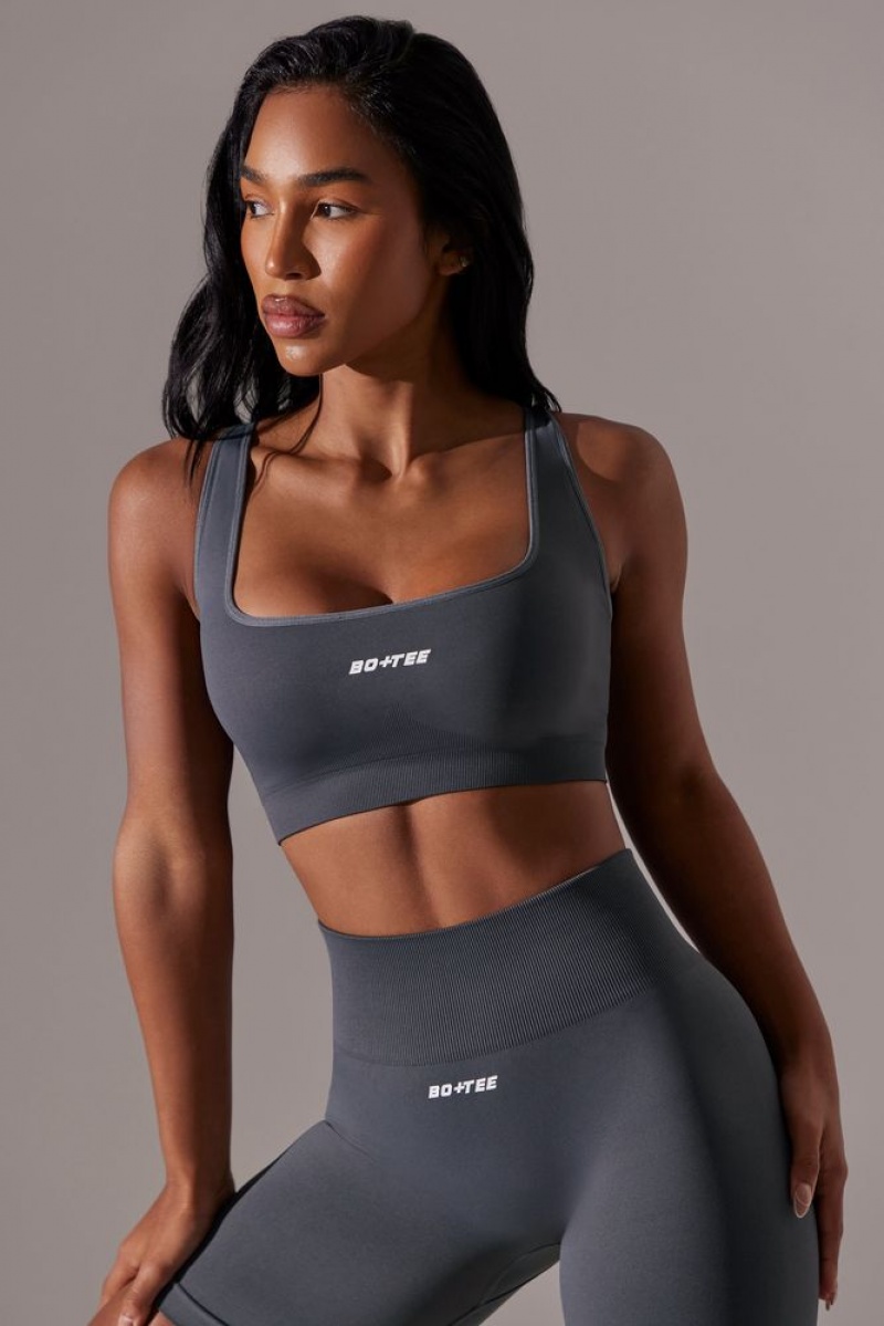 Grey Oh Polly Ardour Open Back Square Neck Sports Bra | MCRV-81497