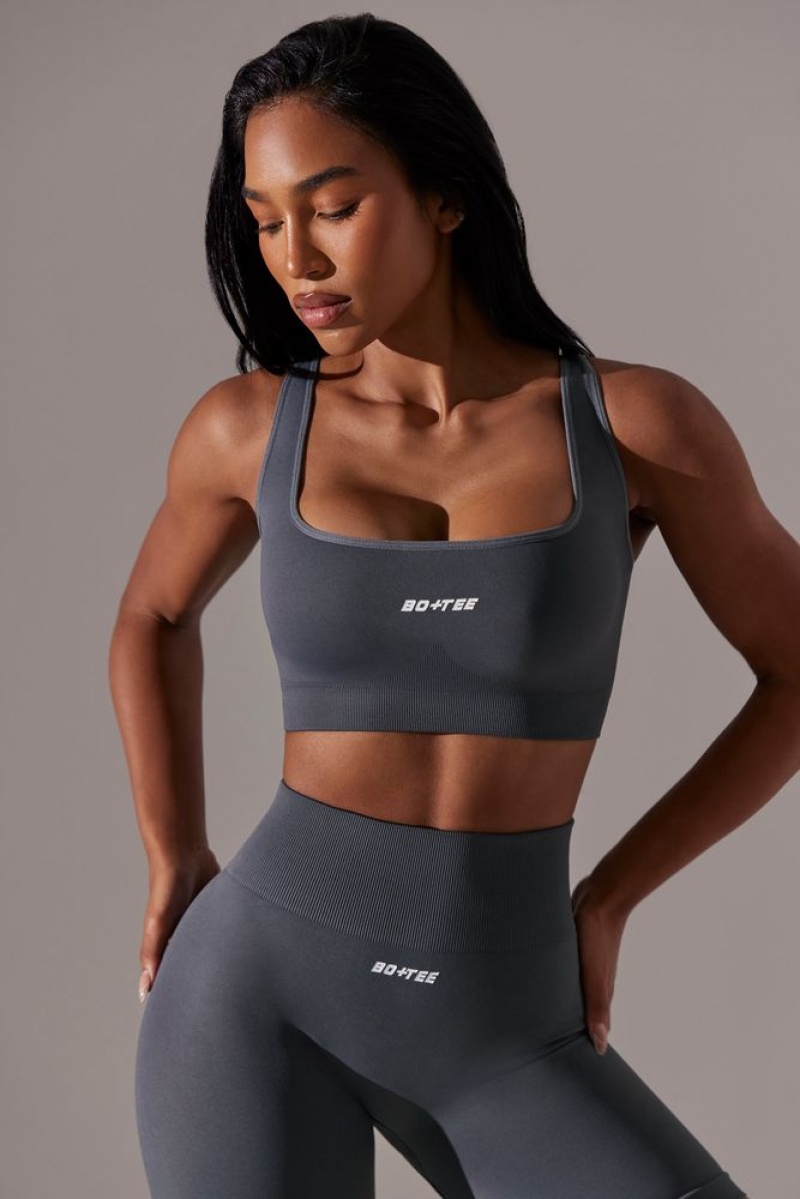 Grey Oh Polly Ardour Open Back Square Neck Sports Bra | MCRV-81497