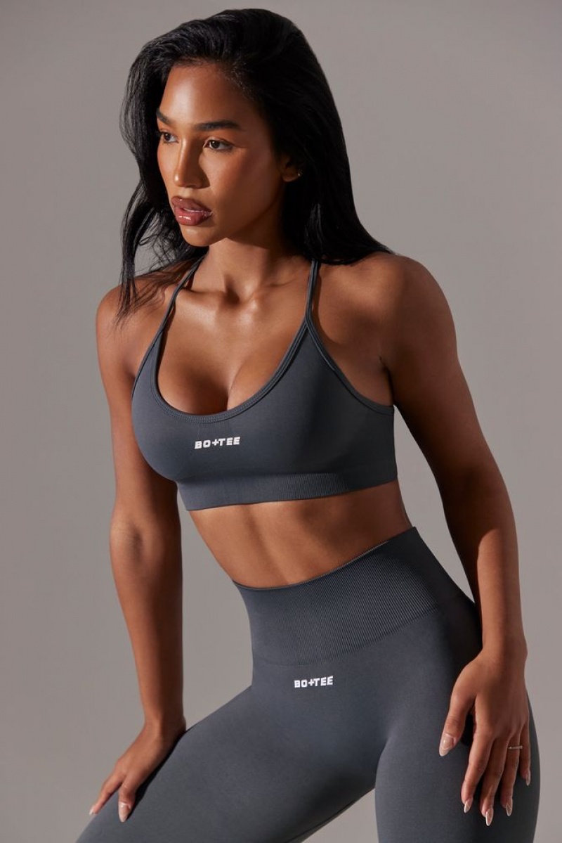 Grey Oh Polly Constant Scoop Neck Multi Strap Sports Bra | LKCZ-13659