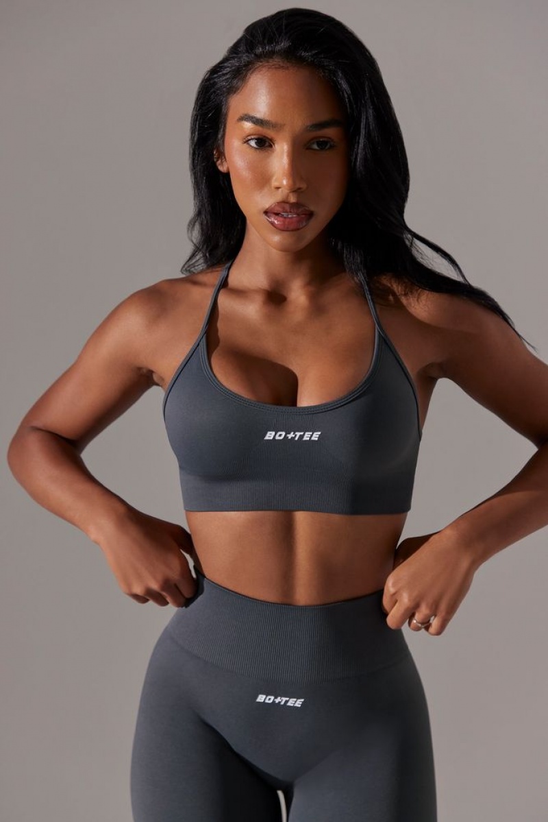 Grey Oh Polly Constant Scoop Neck Multi Strap Sports Bra | LKCZ-13659