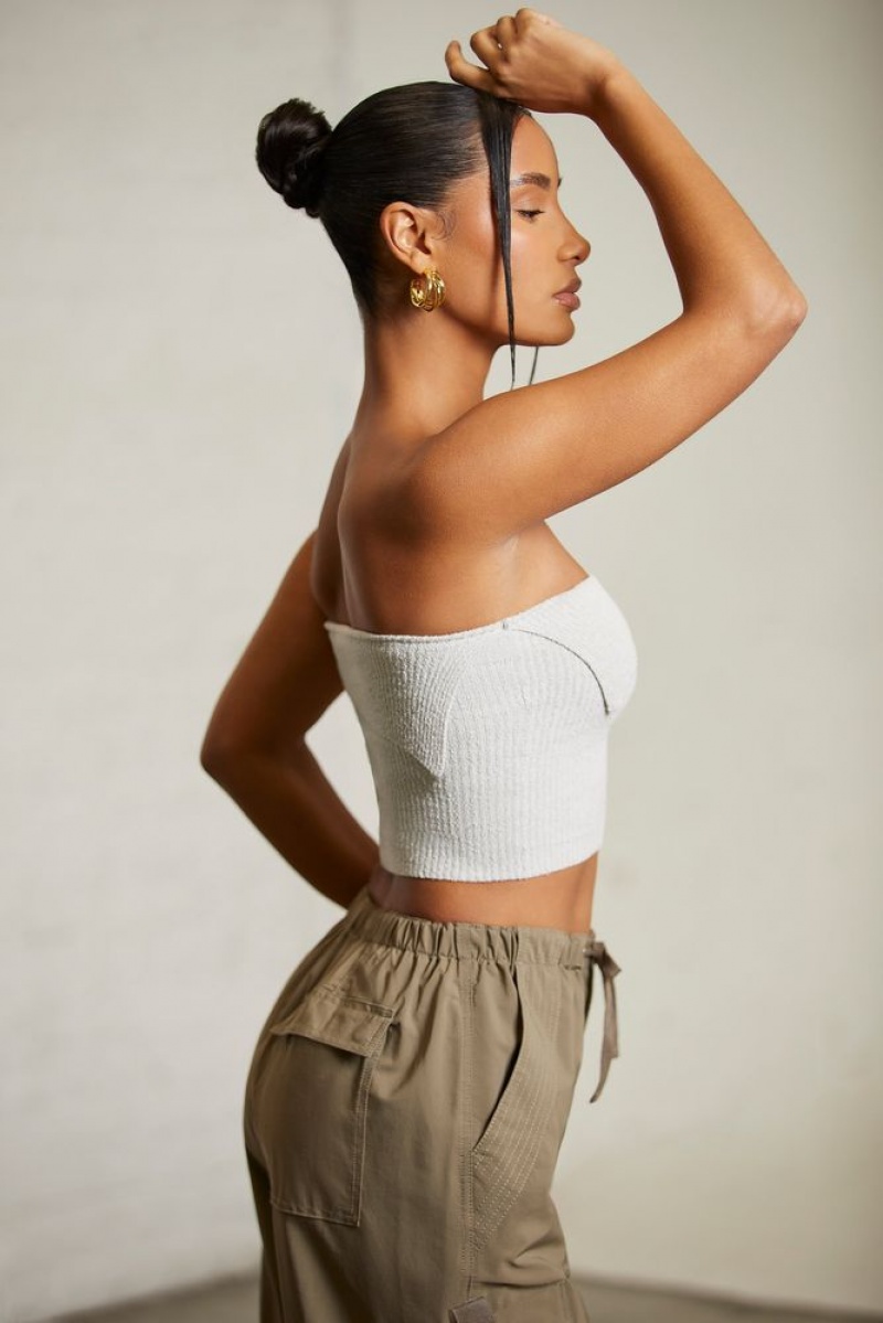 Grey Oh Polly Oran Overlap Bandeau Crop Top | VRJD-42697