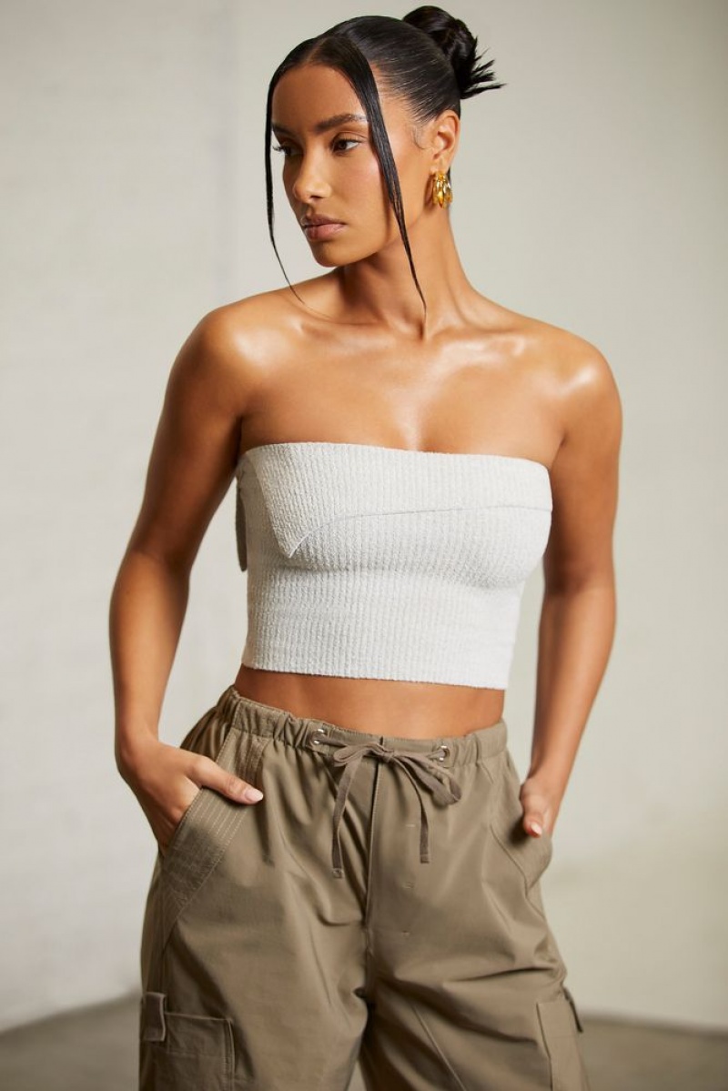 Grey Oh Polly Oran Overlap Bandeau Crop Top | VRJD-42697