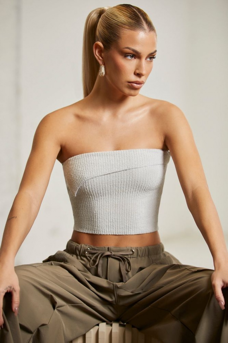 Grey Oh Polly Oran Overlap Bandeau Crop Top | VRJD-42697