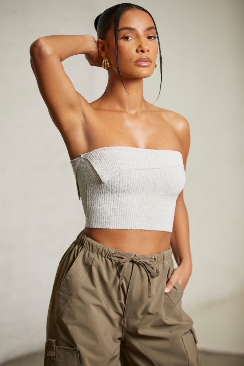 Grey Oh Polly Oran Overlap Bandeau Crop Top | VRJD-42697