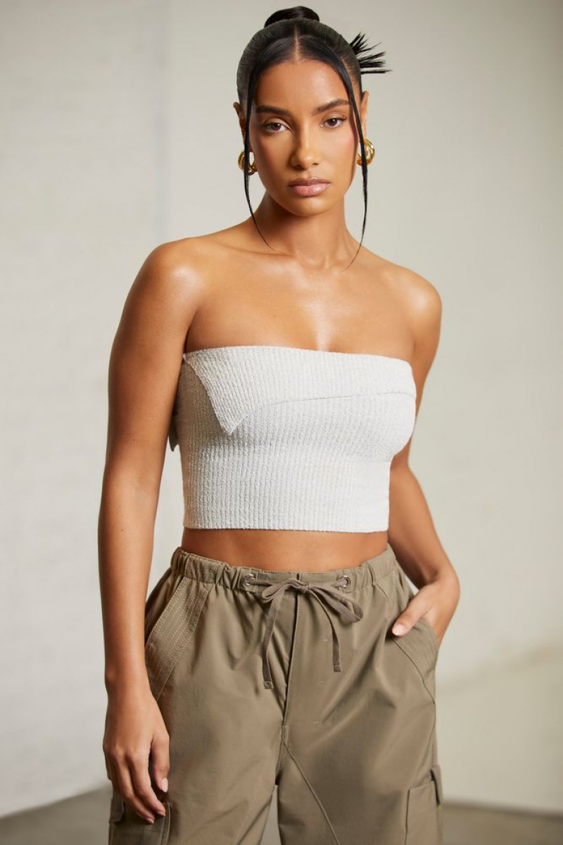 Grey Oh Polly Oran Overlap Bandeau Crop Top | VRJD-42697