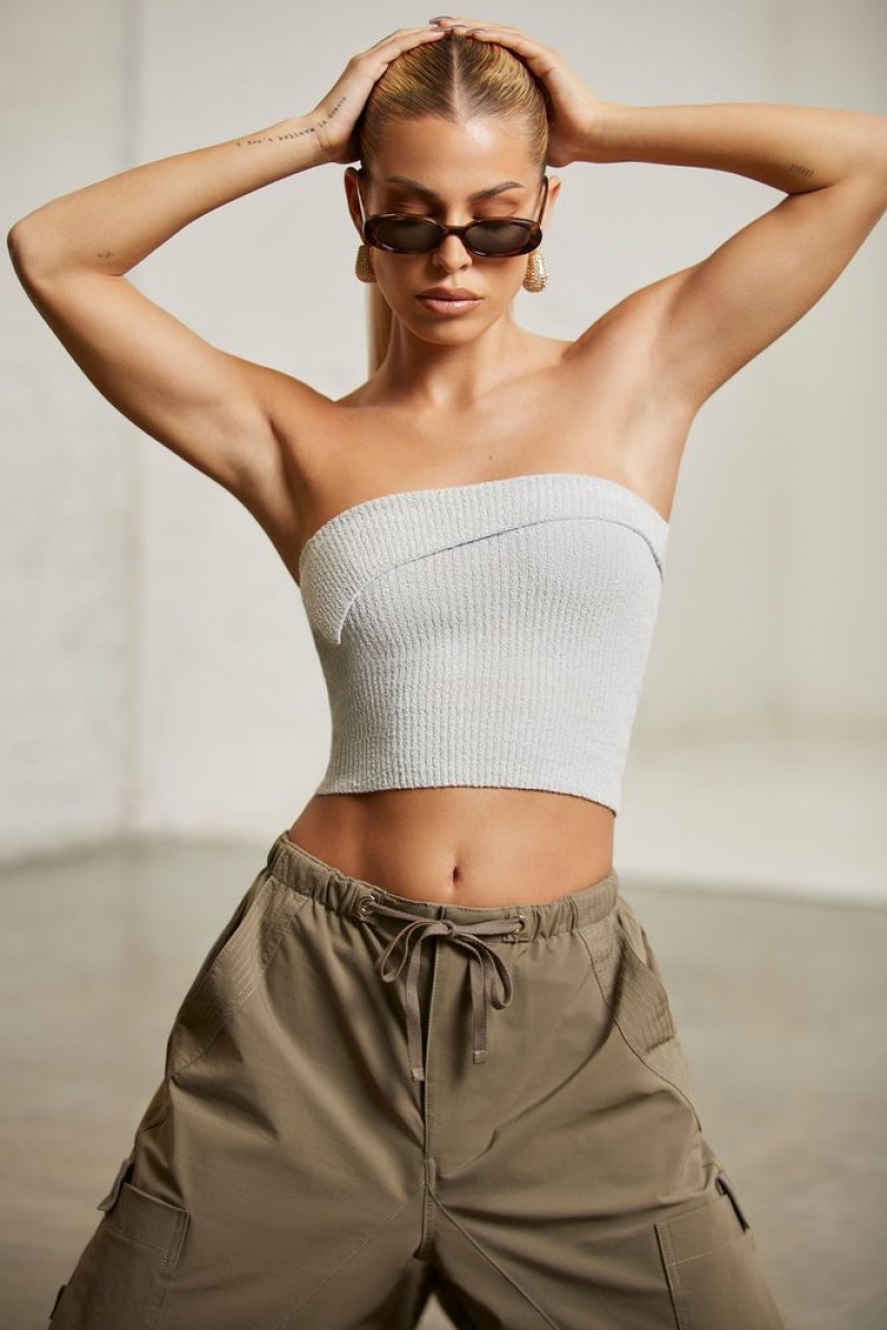 Grey Oh Polly Oran Overlap Bandeau Crop Top | VRJD-42697