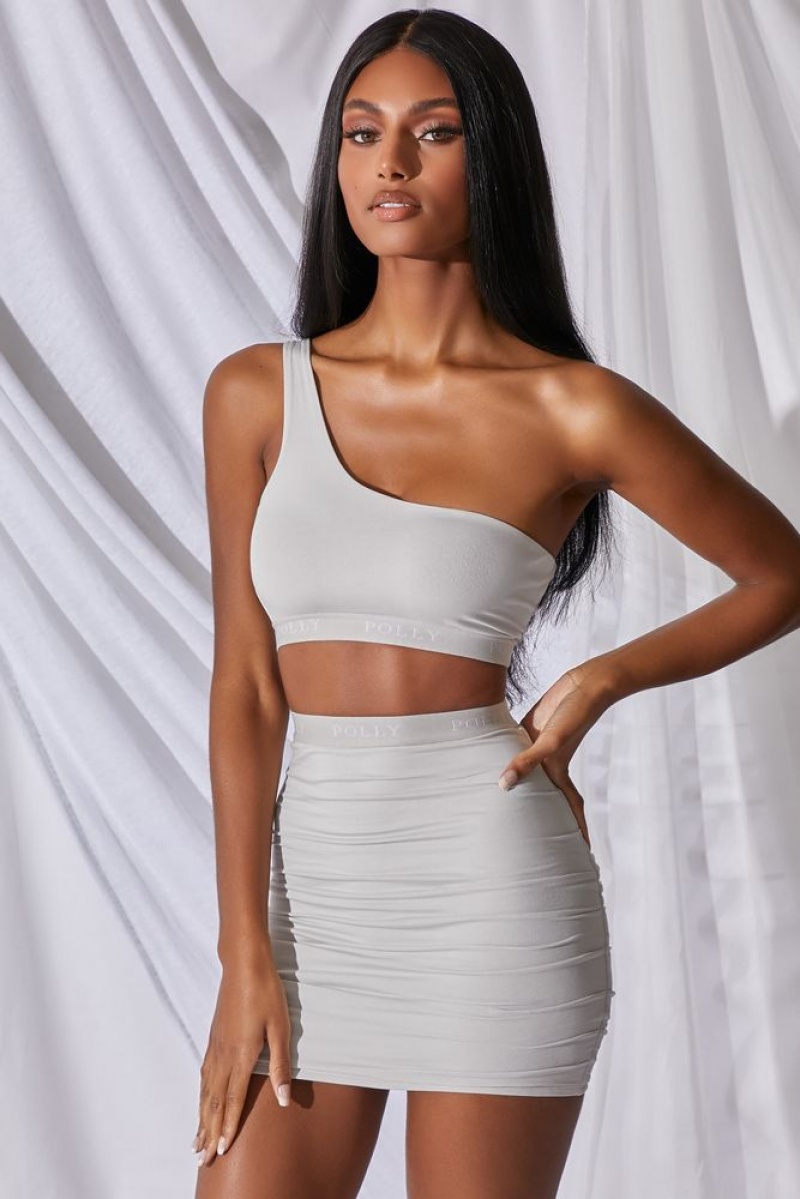 Grey Oh Polly Two Of Us Asymmetrical One Shoulder Crop Top | SLWT-59460