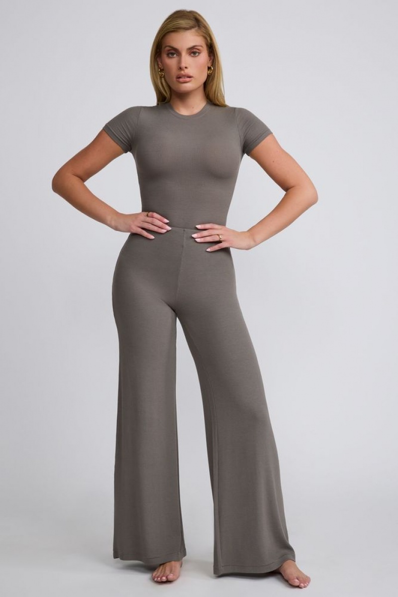 Grey Oh Polly Zeina Ribbed Modal High Neck Top | QFGR-41536