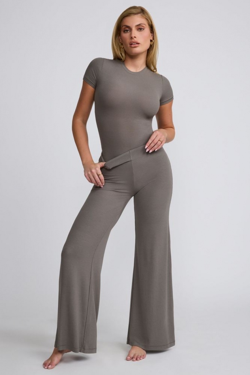 Grey Oh Polly Zeina Ribbed Modal High Neck Top | QFGR-41536