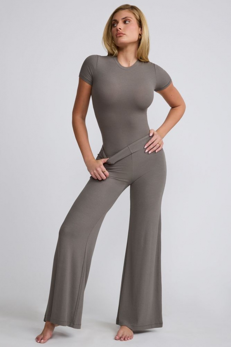 Grey Oh Polly Zeina Ribbed Modal High Neck Top | QFGR-41536