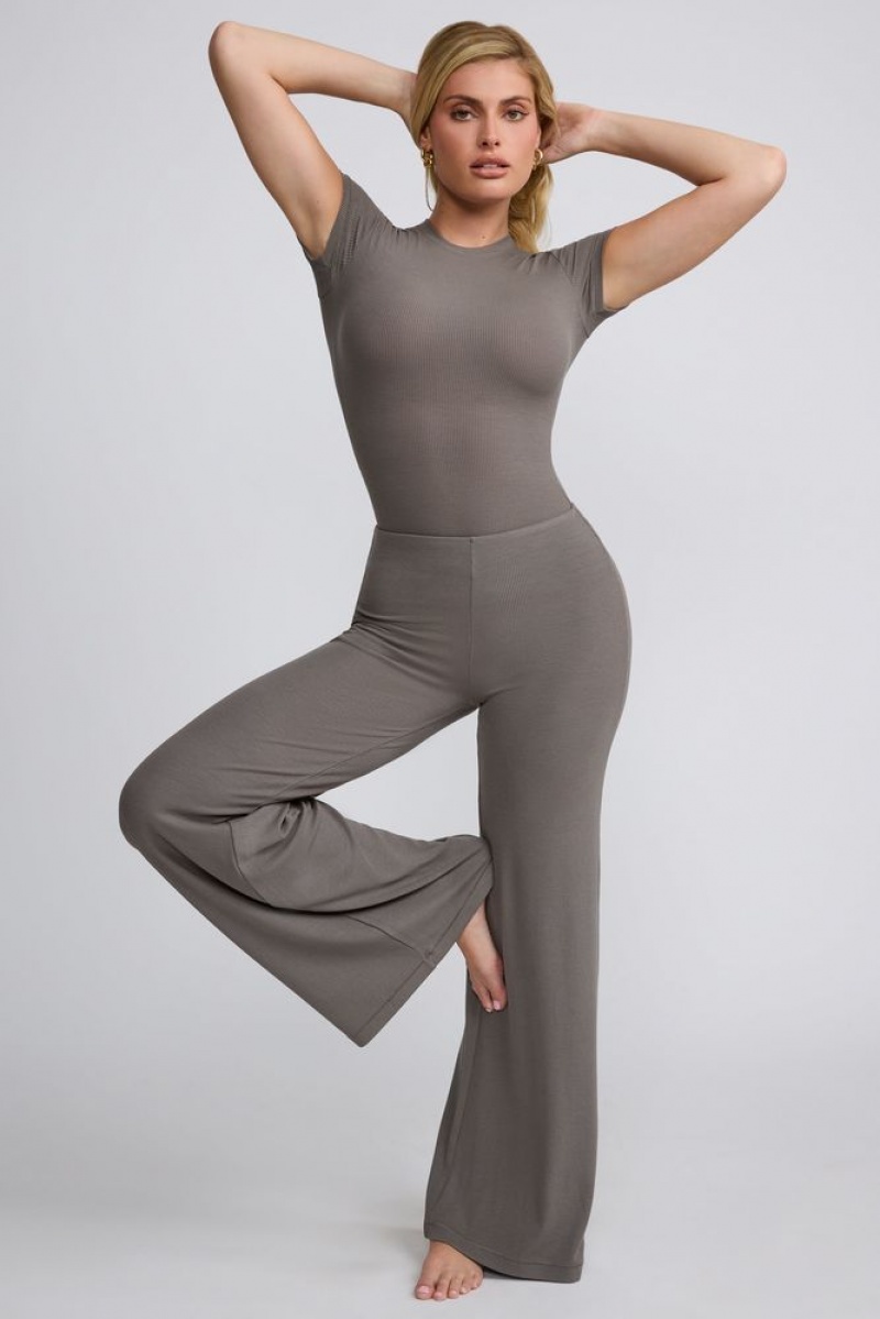 Grey Oh Polly Zeina Ribbed Modal High Neck Top | QFGR-41536