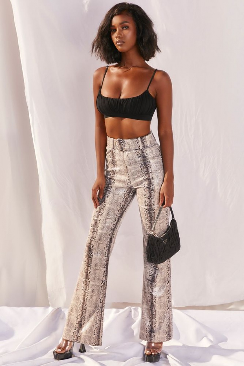 Grey Snake Print Oh Polly Drive ‘Em Wild High Waisted Wide Leg Trousers | GZNF-96125